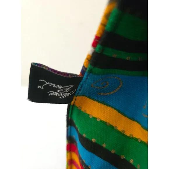 Laurel Burch Multicolor Cat Gato Pattern Canvas Mini Handbag With Wooden Handles - Picture 7 of 10